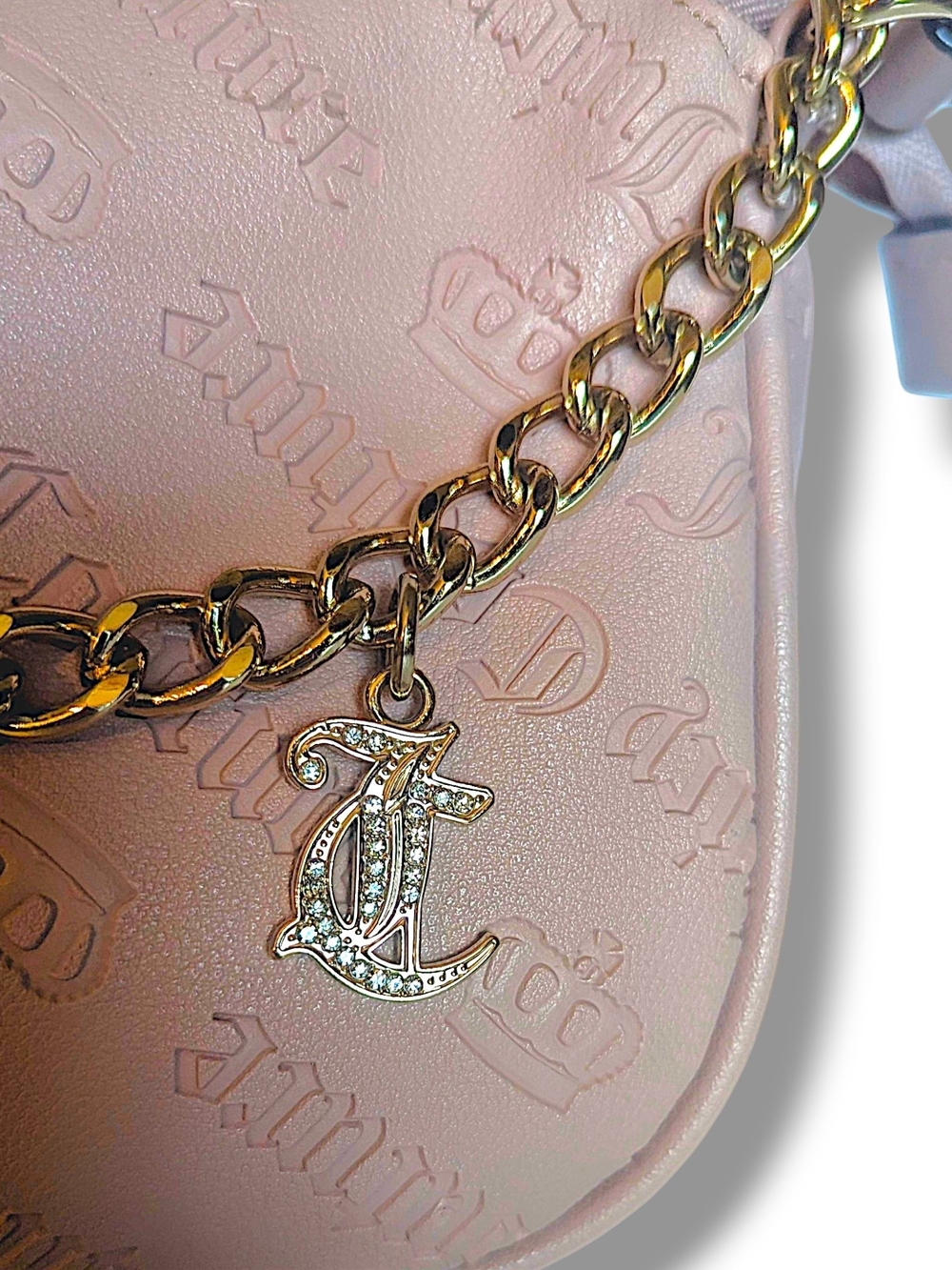 👑 Juicy Couture Pink Embossed Shoulder Bag w/Gold Charms - Picture 7 of 16
